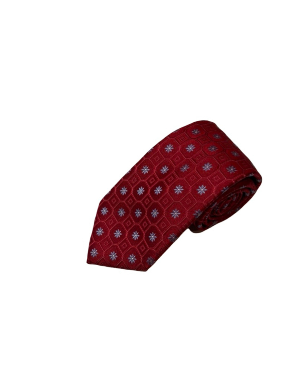 IKE BEHAR Red Silk Tie Geometric Floral Medallion Classic Luxury Mens